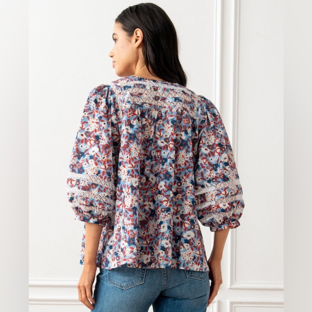 Mi Golondrina Chela Floral‎ Marino Specialty Blouse 💫 - Picture 5 of 12